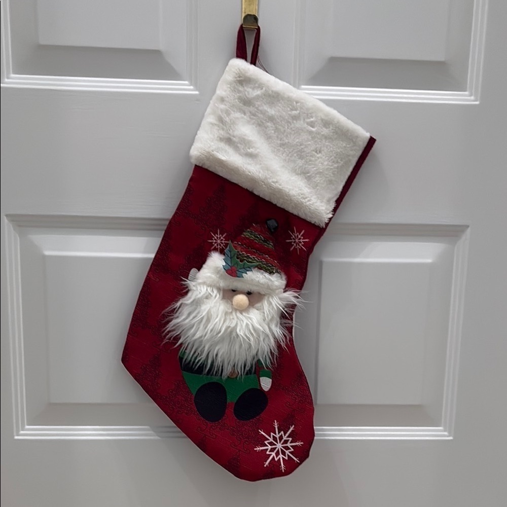Adorable Red Christmas Stocking with Santa Design & Real Bell